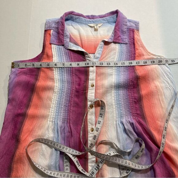 Terra & Sky Striped Button Down Sleeveless Shirt Purple Blue Pink, Size 0X 14W - Picture 10 of 10